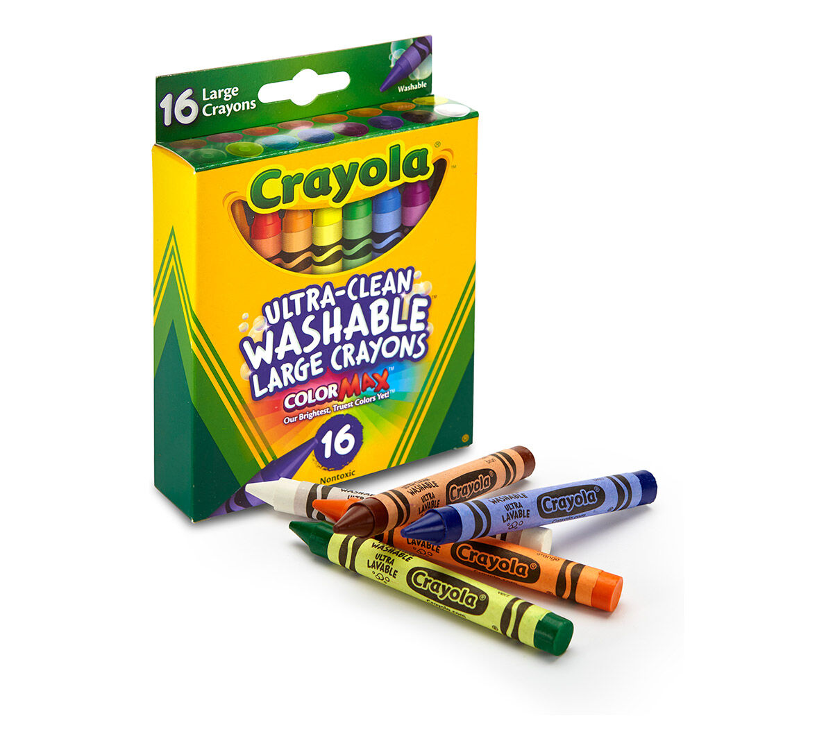Crayola® Ultra Clean Washable Large Crayons, 4" x 7/16", 16 colors (BIN523281)