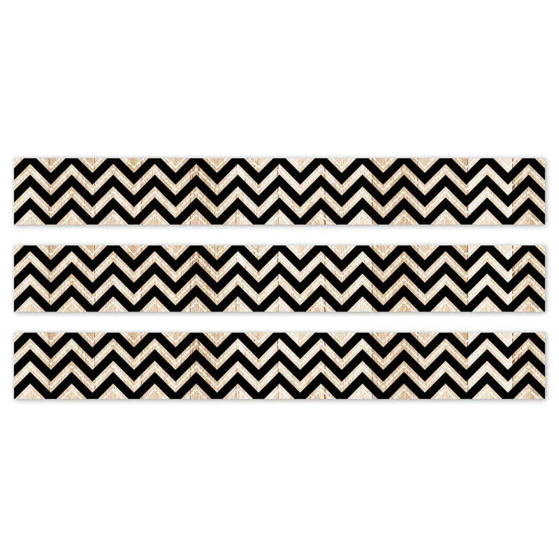 Core Decor Black and Wood Chevron EZ Border, 48 Feet Per Pack, 3 Packs