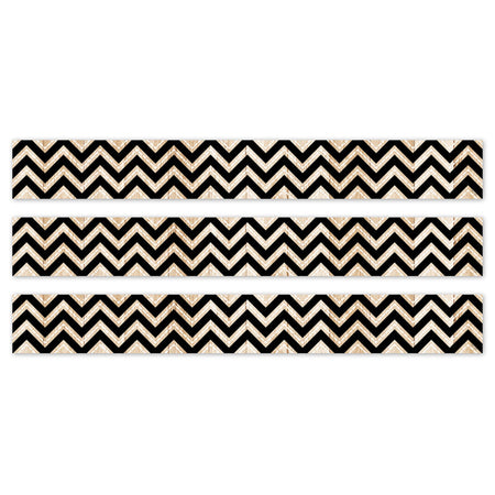 Core Decor Black and Wood Chevron EZ Border, 48 Feet Per Pack, 3 Packs