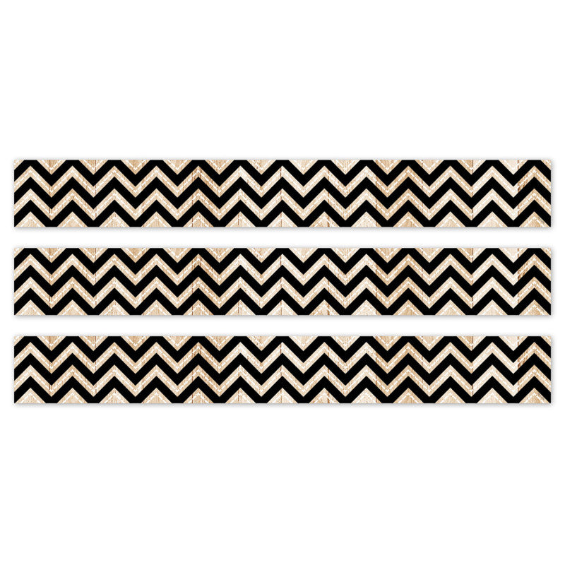 Core Decor Black and Wood Chevron EZ Border, 48 Feet Per Pack, 3 Packs