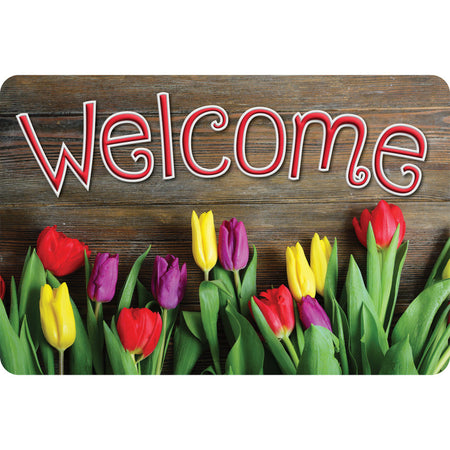 The Original Fun Mat&trade;, Welcome Mat, 15.5" x 23.5", Tulips Welcome