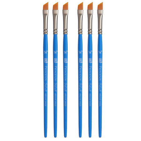 Select Artiste Angle Shader Brush, Synthetic Bristles, Short Handle Mixed Media Paintbrush, Jewel Blue, Size 1/4 inch, Pack of 6