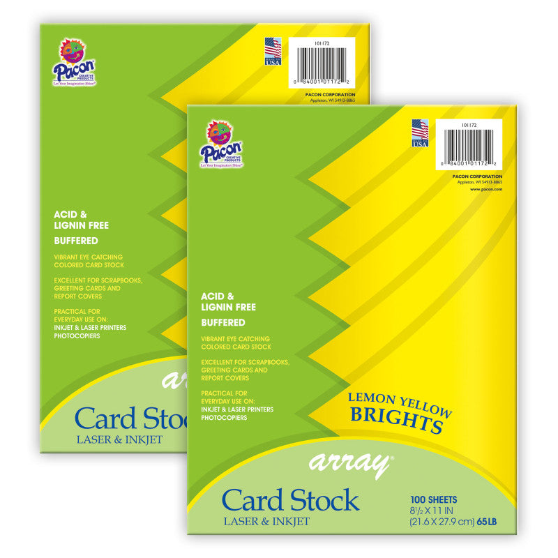 Card Stock, Lemon Yellow, 8-1/2" x 11", 100 Sheets Per Pack, 2 Packs