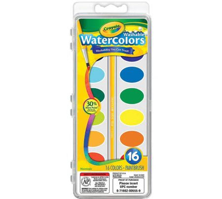 Crayola Washable Watercolors, 16 count with brush - BIN530555