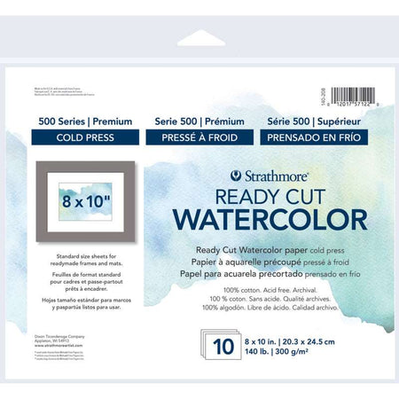 500 Series Ready Cut Watercolor Paper Pack, Cold Press, 8x10 inch, 10 Sheets
