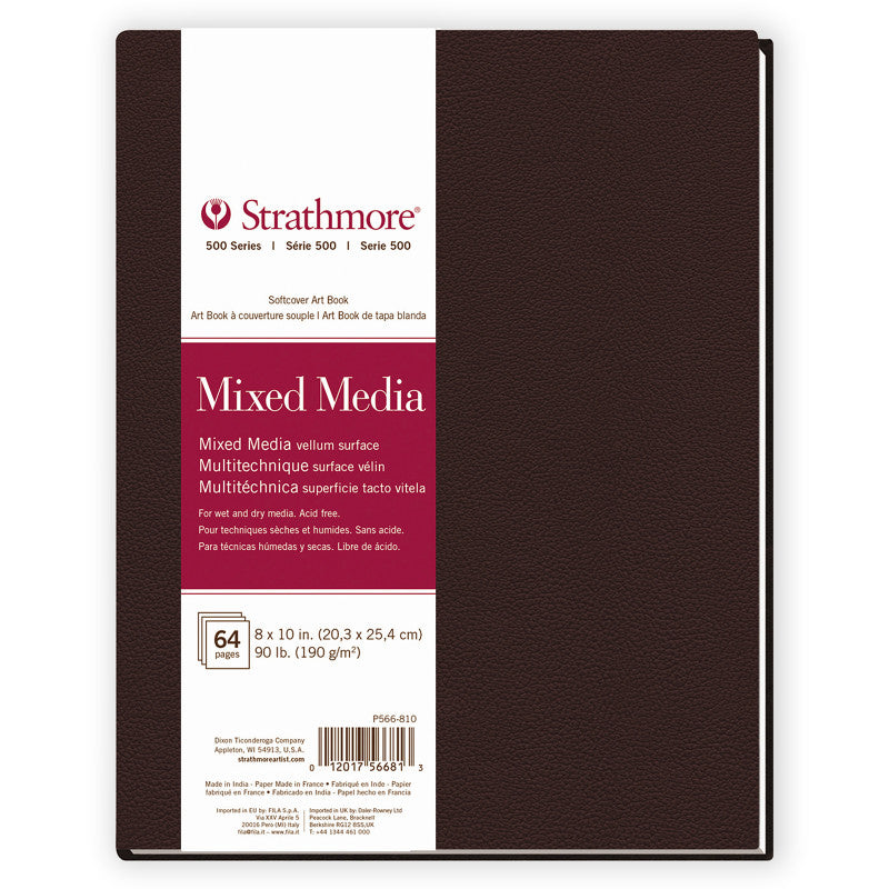 500 Series Mixed Media Paper Art Book, Matte Brown Soft Cover Binding, 32 Sheets, Natural White, 8x10 inch
