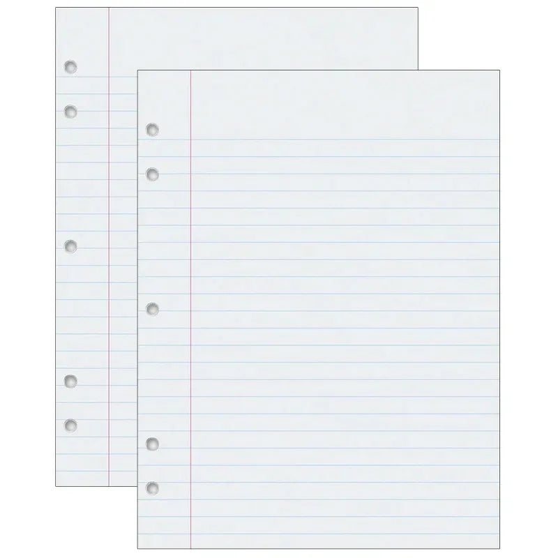 Composition Paper, White, 5-Hole Punched, Red Margin, 3/8" Ruled, 8" x 10-1/2", 500 Sheets Per Pack, 2 Packs