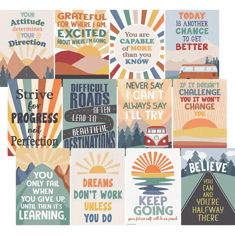 Moving Mountains Road Trip Positive Sayings Small Poster Pack, 11" x 15-3/4", Pack of 12