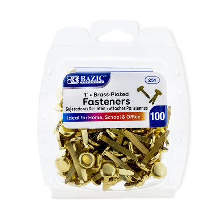 Brass-Plated Fasteners, 1", Pack of 100