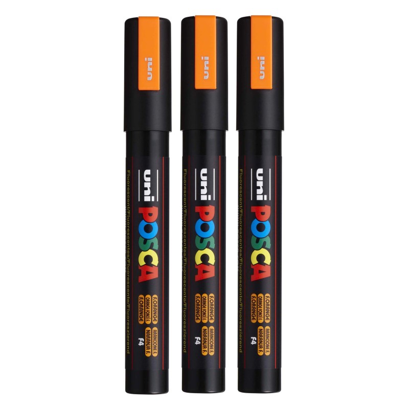 PC-5M Paint Markers, Medium Bullet Tip (1.8-2.5 mm), Fluorescent Orange, Pack of 3