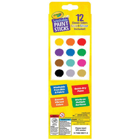 Crayola Washable Paint Sticks, 12 colors, (BIN546211)