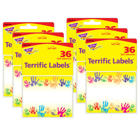 Rainbow Handprints Terrific Labels&trade;, 36 Per Pack, 6 Packs