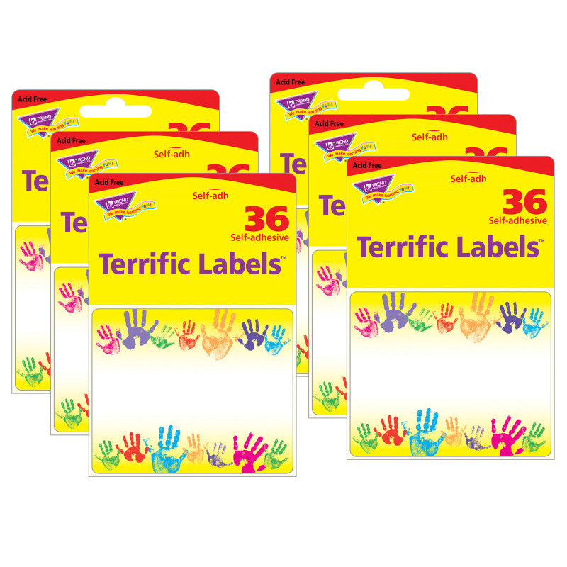 Rainbow Handprints Terrific Labels&trade;, 36 Per Pack, 6 Packs