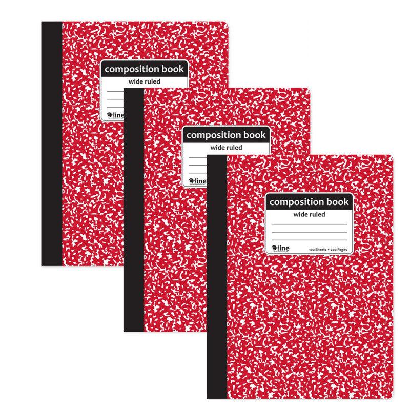 Wide-Ruled Marble Composition Books, 100 Sheets, Red, 3-Pack