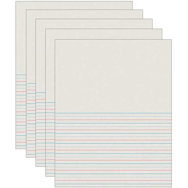 Newsprint Handwriting Paper, Picture Story, Grade 2, 1/2" x 1/4" x 1/4" Ruled Short, 8-1/2" x 11", 500 Sheets Per Pack, 5 Packs