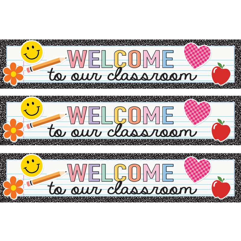 Cool for School Welcome to Our Classroom Banner, 8" x 39", Pack of 3
