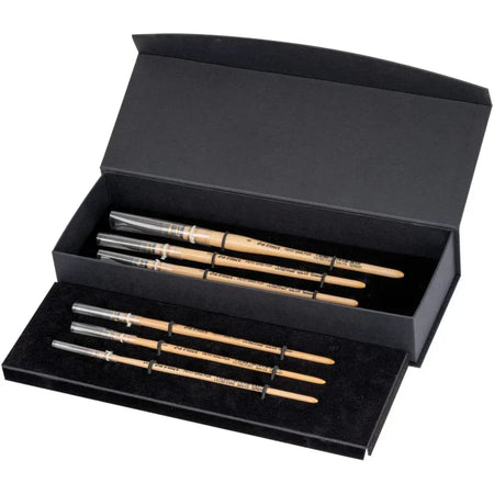 PETIT GRIS PUR Wash Brushes, Natural Blue Squirrel, Watercolor, Round, Series 418, Assorted, 6 Brush Set in Gift Box with Magnetic Close