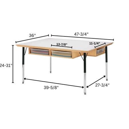Jonti-Craft® Table with Storage - 24" - 31" Ht - with Clear Paper-Trays