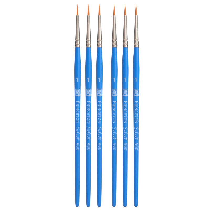 Select Artiste Round Brush, Synthetic Bristles, Short Handle Mixed Media Paintbrush, Jewel Blue, Size 1, Pack of 6