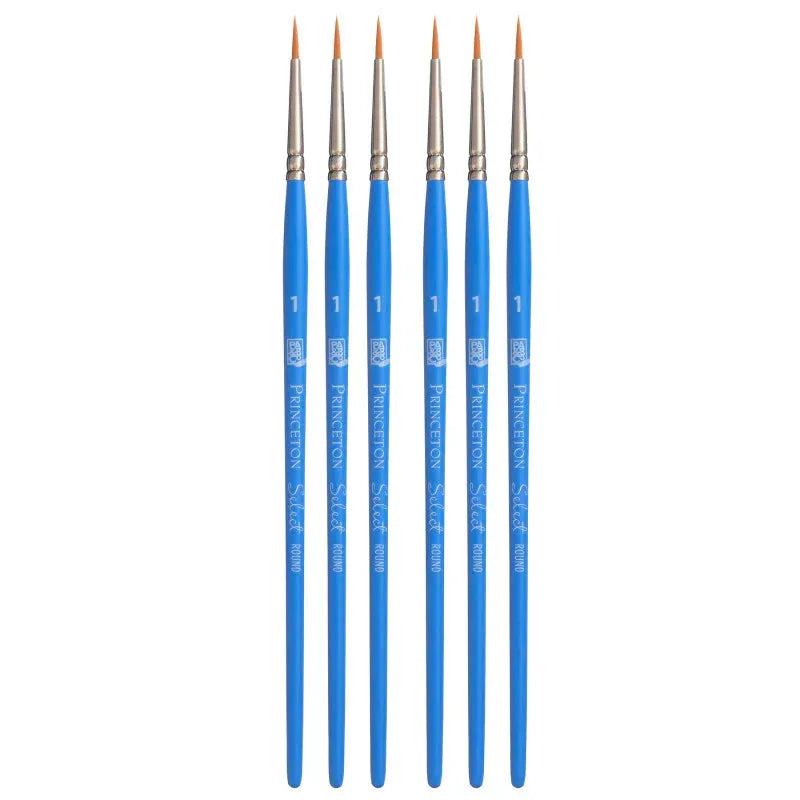 Select Artiste Round Brush, Synthetic Bristles, Short Handle Mixed Media Paintbrush, Jewel Blue, Size 1, Pack of 6