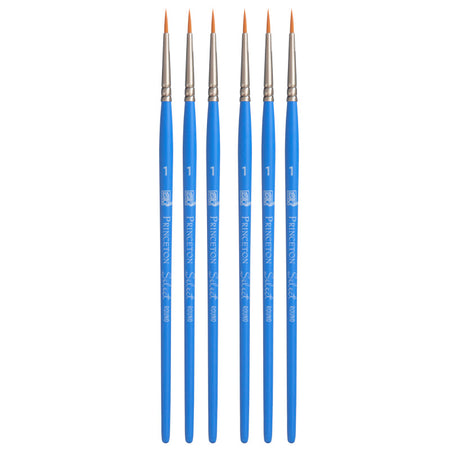 Select Artiste Round Brush, Synthetic Bristles, Short Handle Mixed Media Paintbrush, Jewel Blue, Size 1, Pack of 6