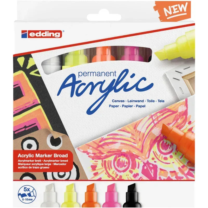 5000 Series Acrylic Marker, Broad Tip, Neon Colors, Set of 5