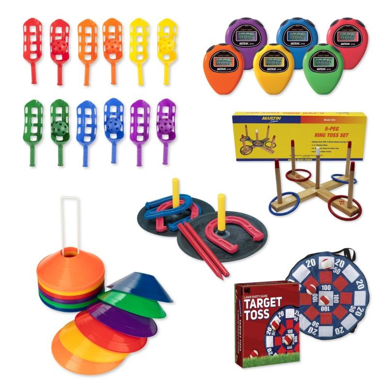 Field Day Activity Kit, Outdoor Games, Timers, Cones, Toss Games & Scoop Ball Set