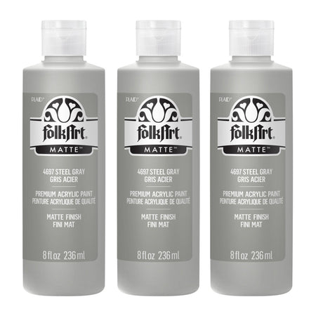 Acrylic Paint Matte, 8oz., Steel Gray, Pack of 3