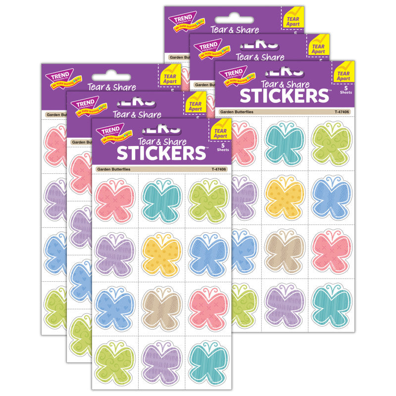 Garden Butterflies Tear & Share Stickers&reg;, 60 Per Pack, 6 Packs