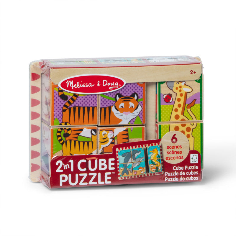 2 in 1 Wooden Cube Puzzle-Animals
