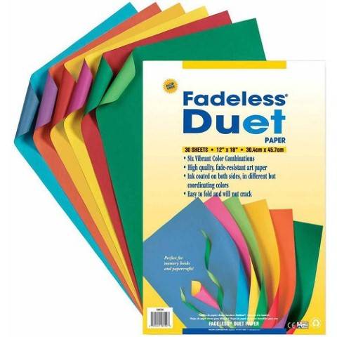 Pacon Fadeless Duet Paper, 12" x 18", Assorted Colors, Pack of 30 (56554)