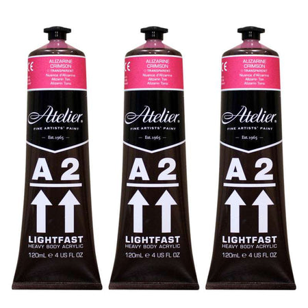 A2 Heavy Body Lightfast Artist Acrylic, 4 oz., Alizarine Crimson Hue, Pack of 3