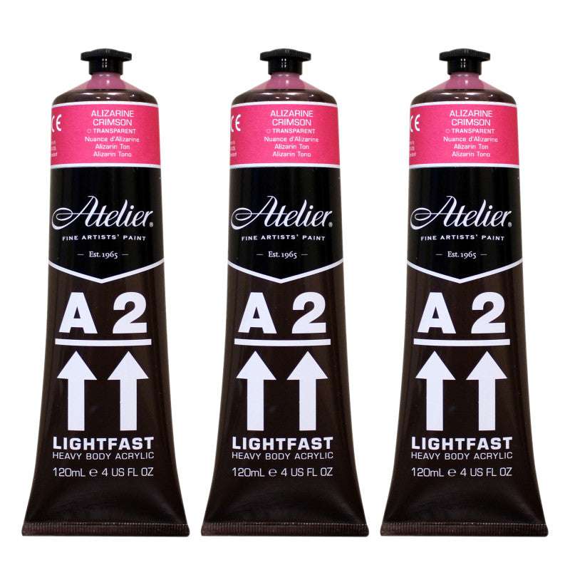 A2 Heavy Body Lightfast Artist Acrylic, 4 oz., Alizarine Crimson Hue, Pack of 3