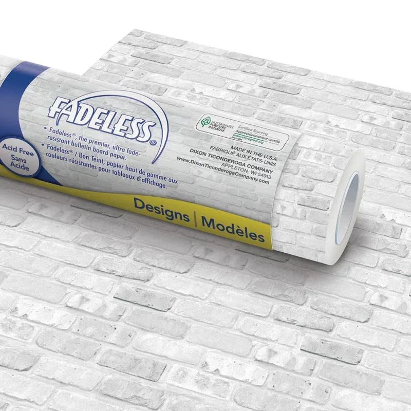 Pacon Fadeless Designs Bulletin Board Art Paper, 48" x 50-Feet, White Brick, 56905