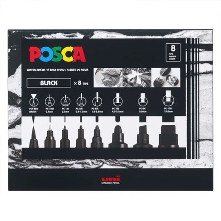 uni® POSCA PC-MIX Water-Based Paint Markers, Assorted Black Tips, 8 Pack