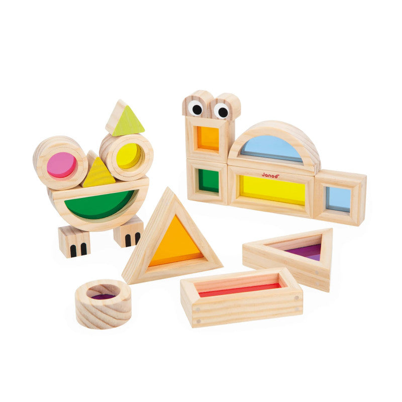 Translucent Sensory Stacking Blocks, Wooden & Color Blocks with Activity Cards, 18 Pieces