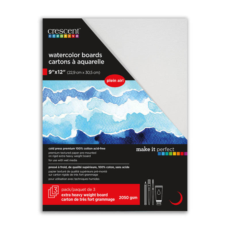 Cold Press Watercolor Board, 9 x 12 in, White, 3-Pack