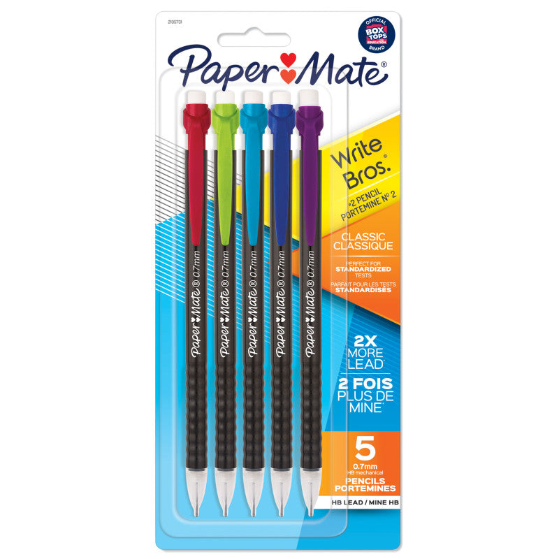 Write Bros&reg; Mechanical Pencil, 0.7mm, Assorted, Pack of 5