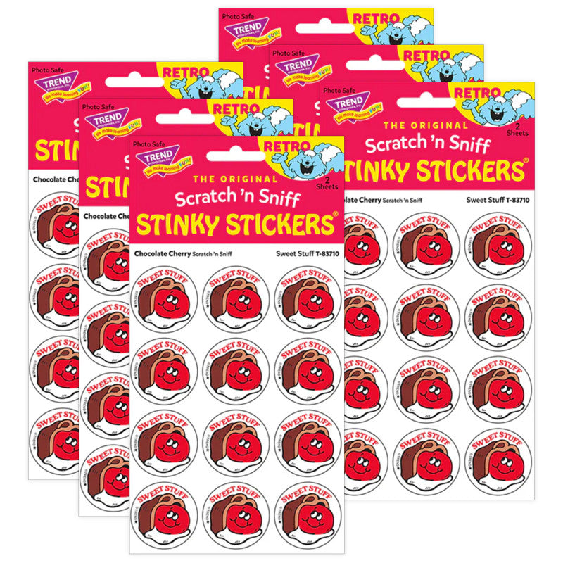 Sweet Stuff/Chocolate Cherry scent Retro Scratch 'n Sniff Stinky StickersÂ®, 24 Per Pack, 6 Packs
