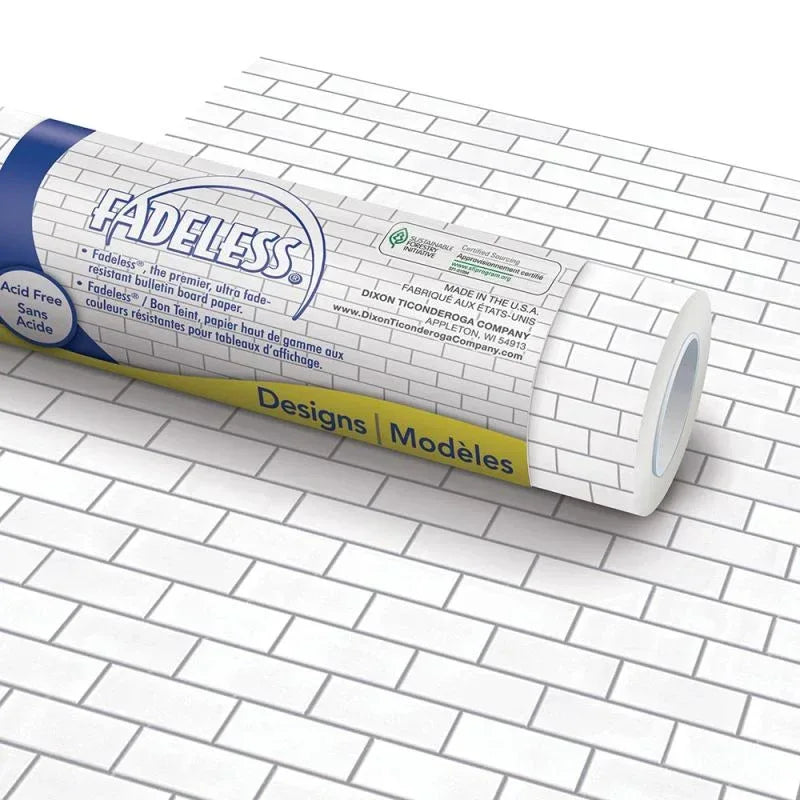 Pacon Fadeless Design Rolls Bulletin Board Art Paper, 48" x 50-Feet - White Subway Tile - 57505