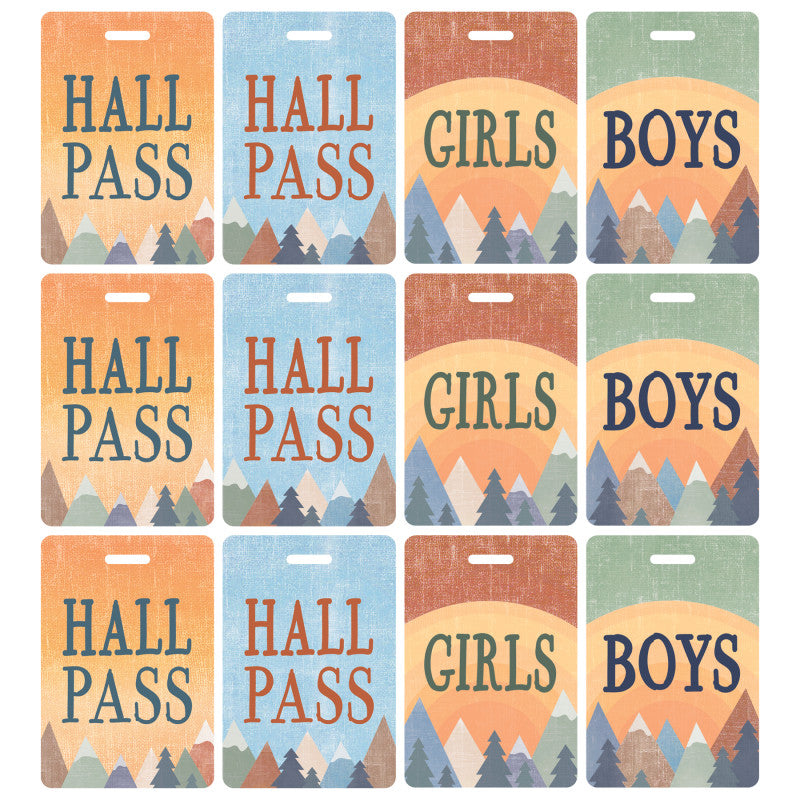 Moving Mountains Hall Pass with Lanyard, 4 Per Pack, 3 Packs