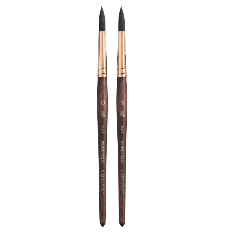 Neptune Round Brush, Synthetic Bristles, Short Handle Watercolor Paintbrush, Dark Wood, Size 10, Pack of 2