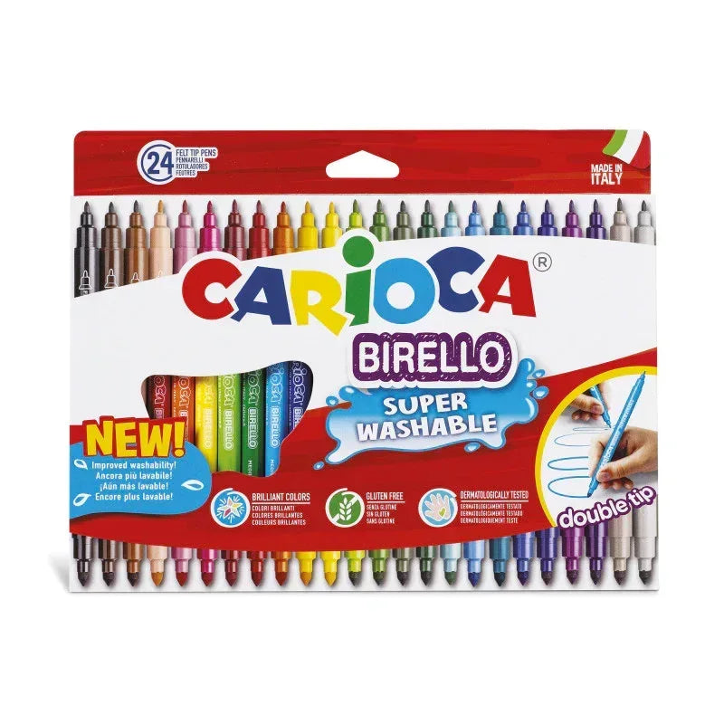 Birello Double Tip Felt Tip Washable Pens - 24 Pieces