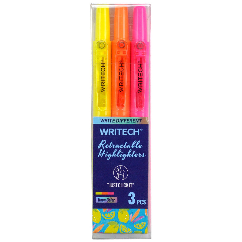 Retractable Highlighters, Assorted Colors, 3-Pack