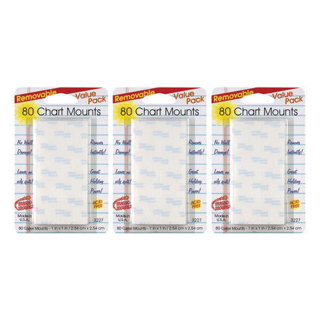 Removable Chart Tabs, 1" x 1", 80 Per Pack, 3 Packs