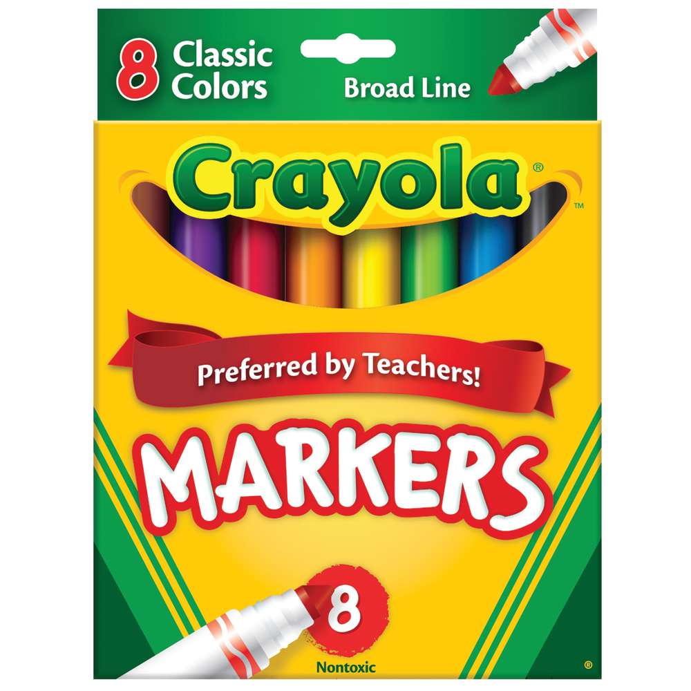 Crayola® Classic Color Markers, Original Formula, (Non-Washable) Broad-Line, 8 Classic Colors,(BIN587708)
