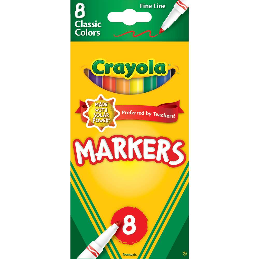 Crayola® Classic Color Markers, Original Formula (Non-Washable), Fine Line, 8 Classic Colors (BIN587709)