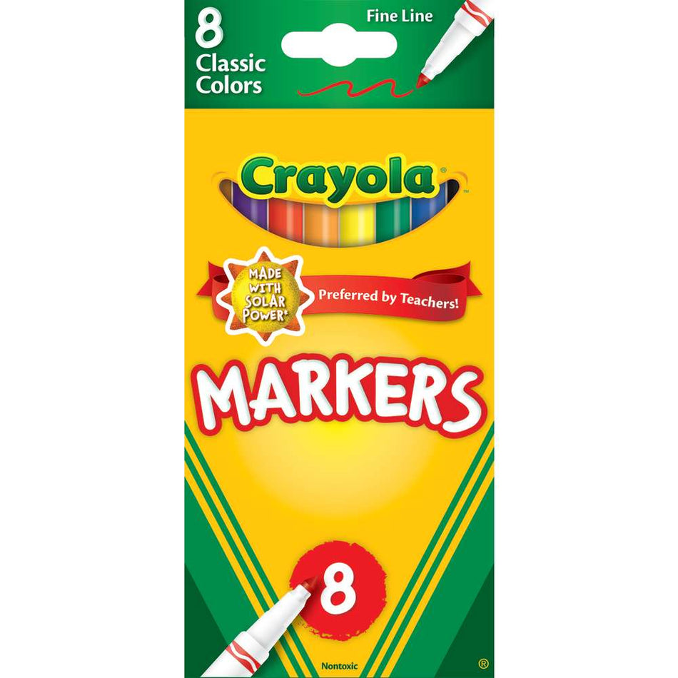 Crayola® Classic Color Markers, Original Formula (Non-Washable), Fine Line, 8 Classic Colors (BIN587709)