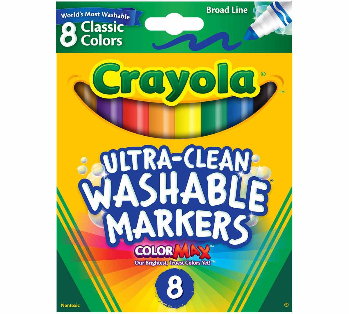 Crayola® Ultra-Clean Washable Markers, Broad Line, 8 Count (BIN587808)