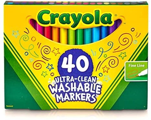 Crayola® Ultra Clean Washable Markers, Fine Line Markers, 40 Classic Colors, (BIN587861)